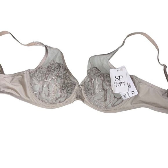 Simon Perele Womens Bra Size 32 D Gray Underwire Java Sheer Plunge New